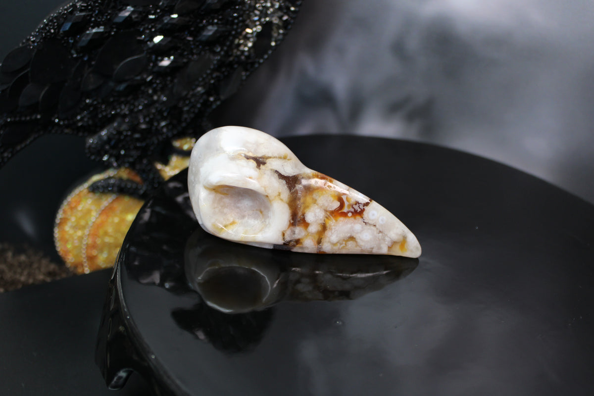 Flower Agate Raven Skull – Choose Your Exact Piece