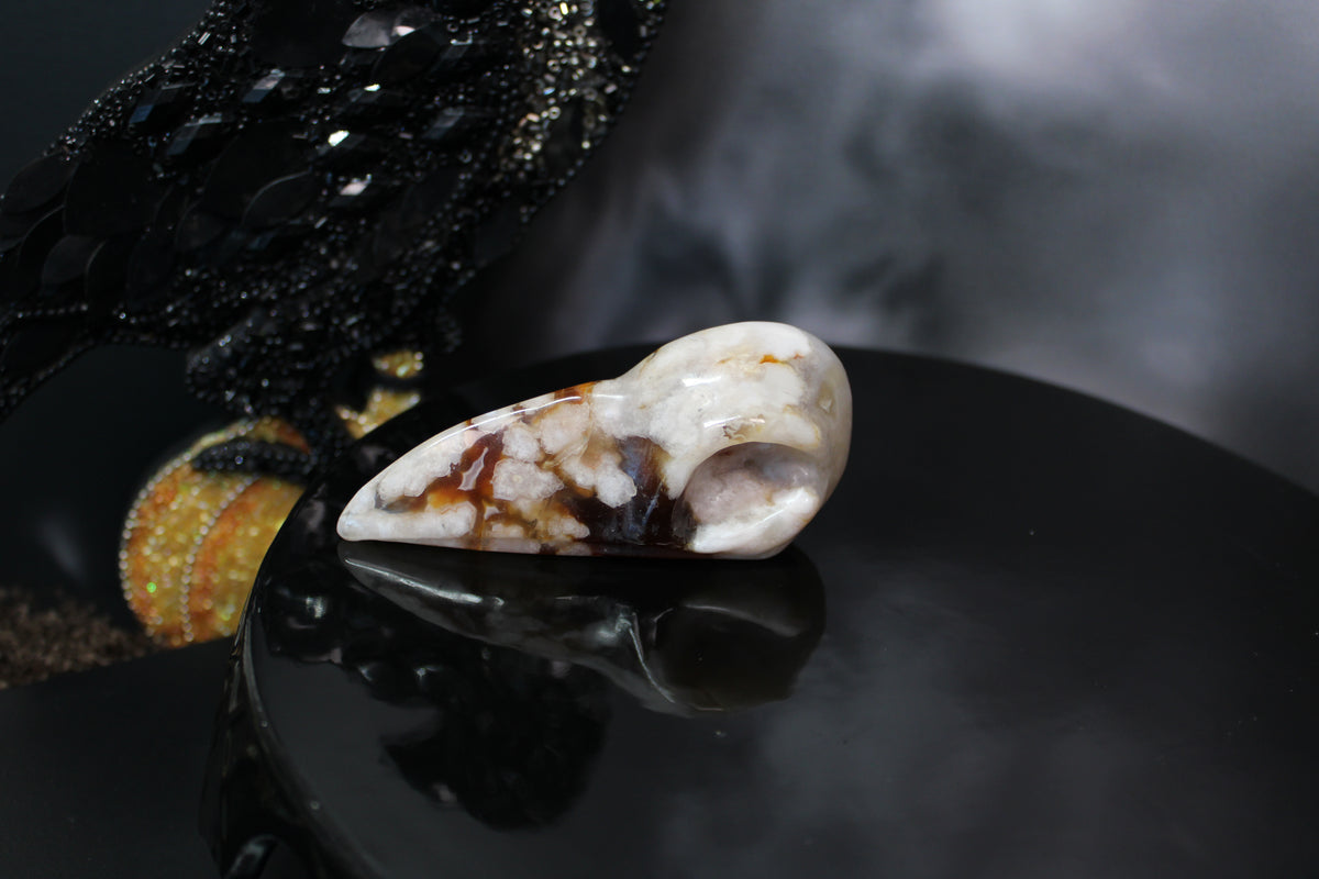 Flower Agate Raven Skull – Choose Your Exact Piece