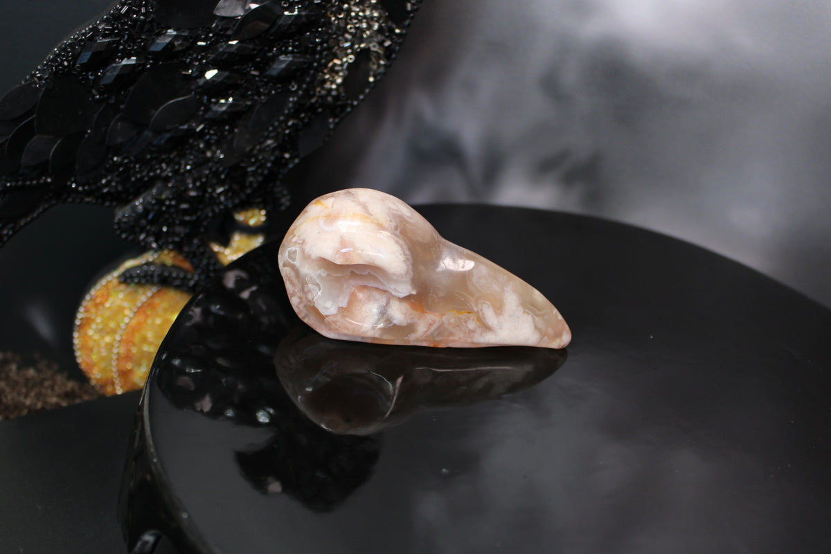 Flower Agate Raven Skull – Choose Your Exact Piece