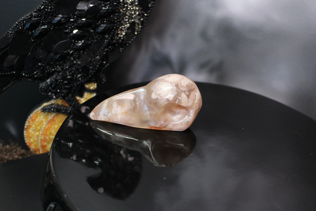 Flower Agate Raven Skull – Choose Your Exact Piece