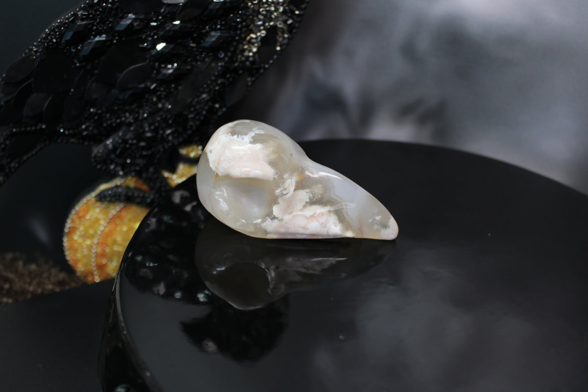 Flower Agate Raven Skull – Choose Your Exact Piece