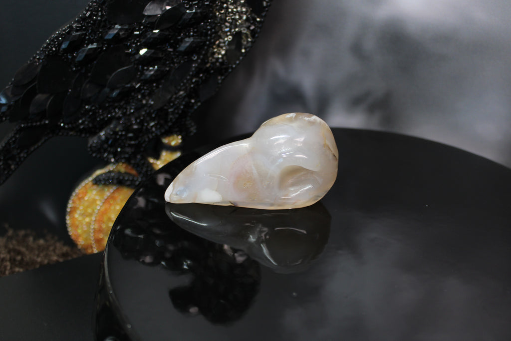 Flower Agate Raven Skull – Choose Your Exact Piece