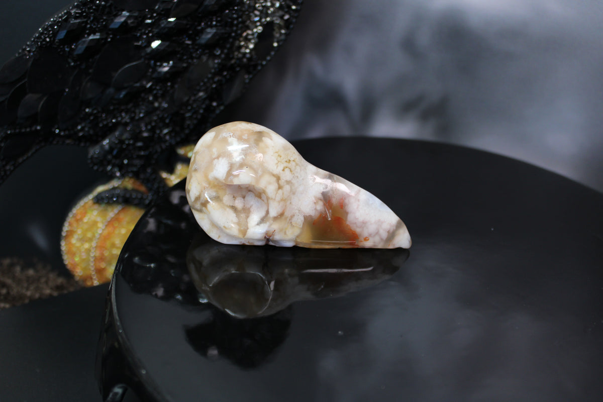 Flower Agate Raven Skull – Choose Your Exact Piece