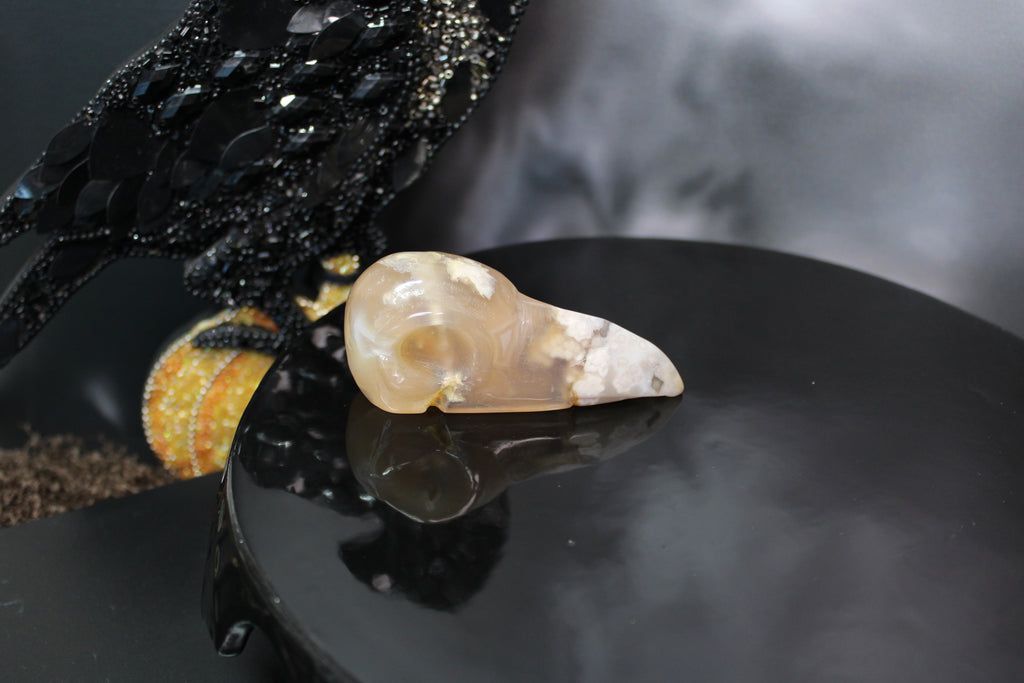 Flower Agate Raven Skull – Choose Your Exact Piece