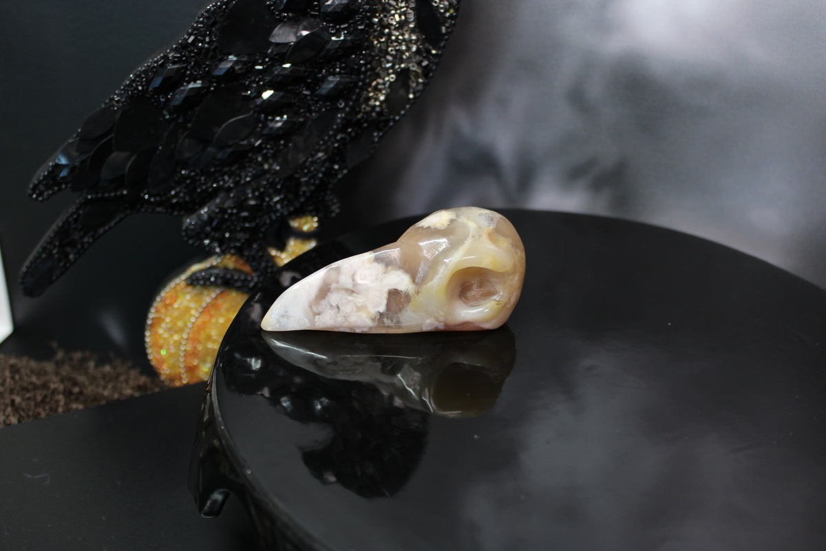 Flower Agate Raven Skull – Choose Your Exact Piece