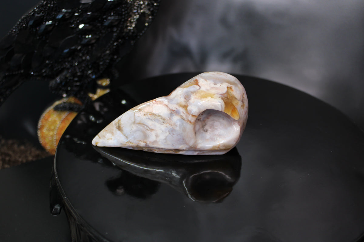 Flower Agate Raven Skull – Choose Your Exact Piece