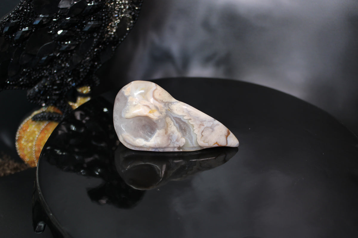 Flower Agate Raven Skull – Choose Your Exact Piece