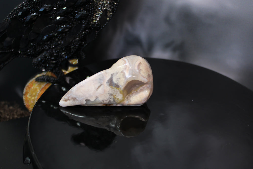 Flower Agate Raven Skull – Choose Your Exact Piece