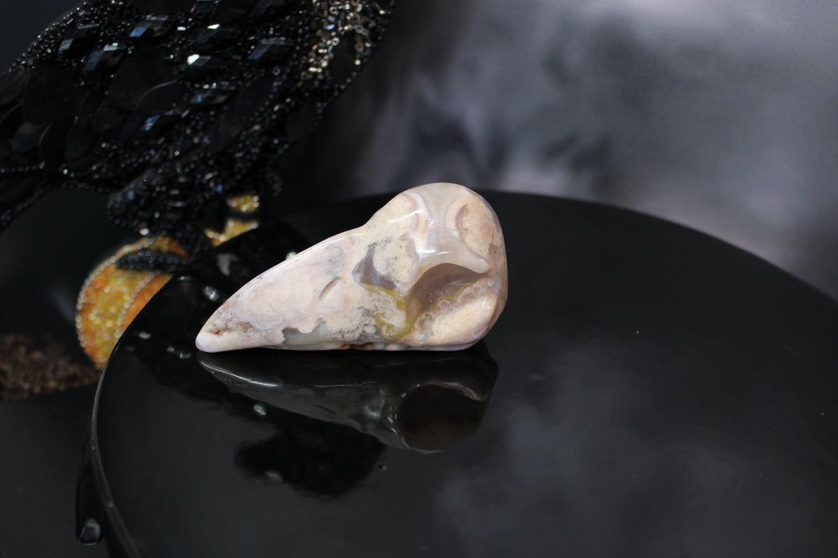 Flower Agate Raven Skull – Choose Your Exact Piece
