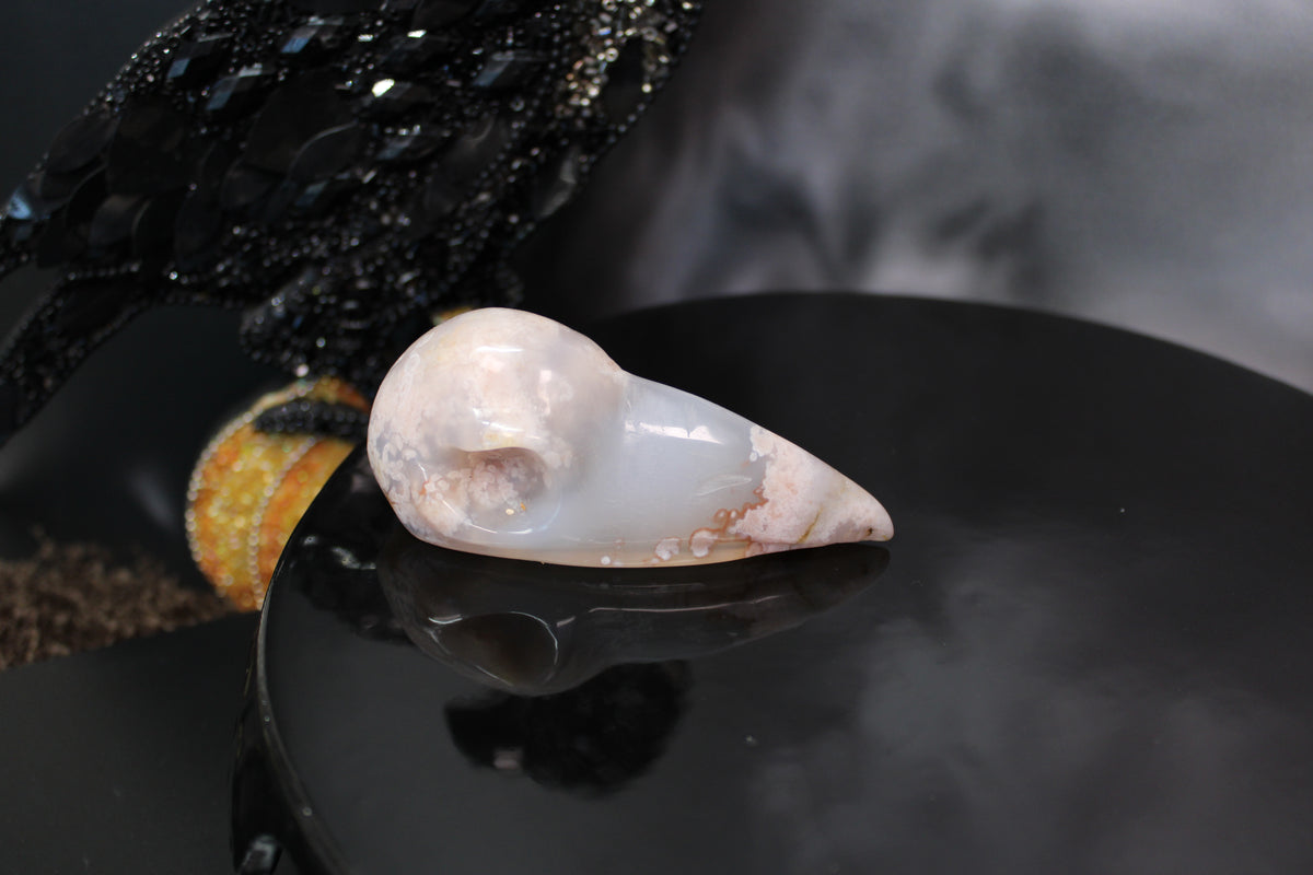 Flower Agate Raven Skull – Choose Your Exact Piece