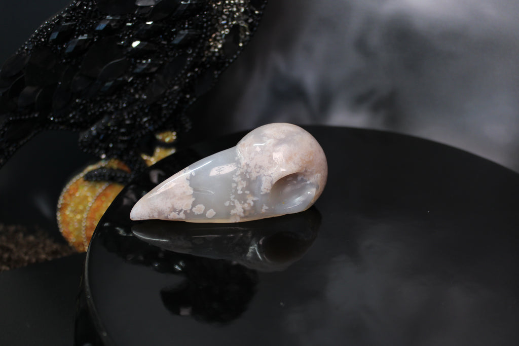 Flower Agate Raven Skull – Choose Your Exact Piece