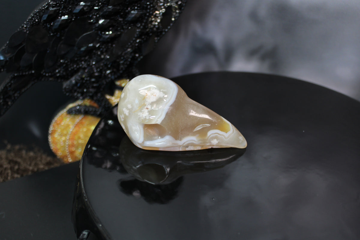 Flower Agate Raven Skull – Choose Your Exact Piece