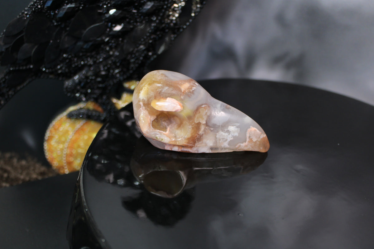 Flower Agate Raven Skull – Choose Your Exact Piece
