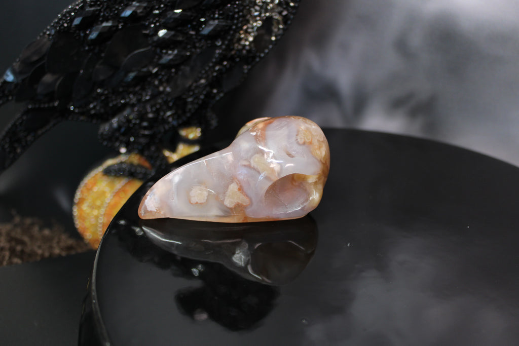 Flower Agate Raven Skull – Choose Your Exact Piece