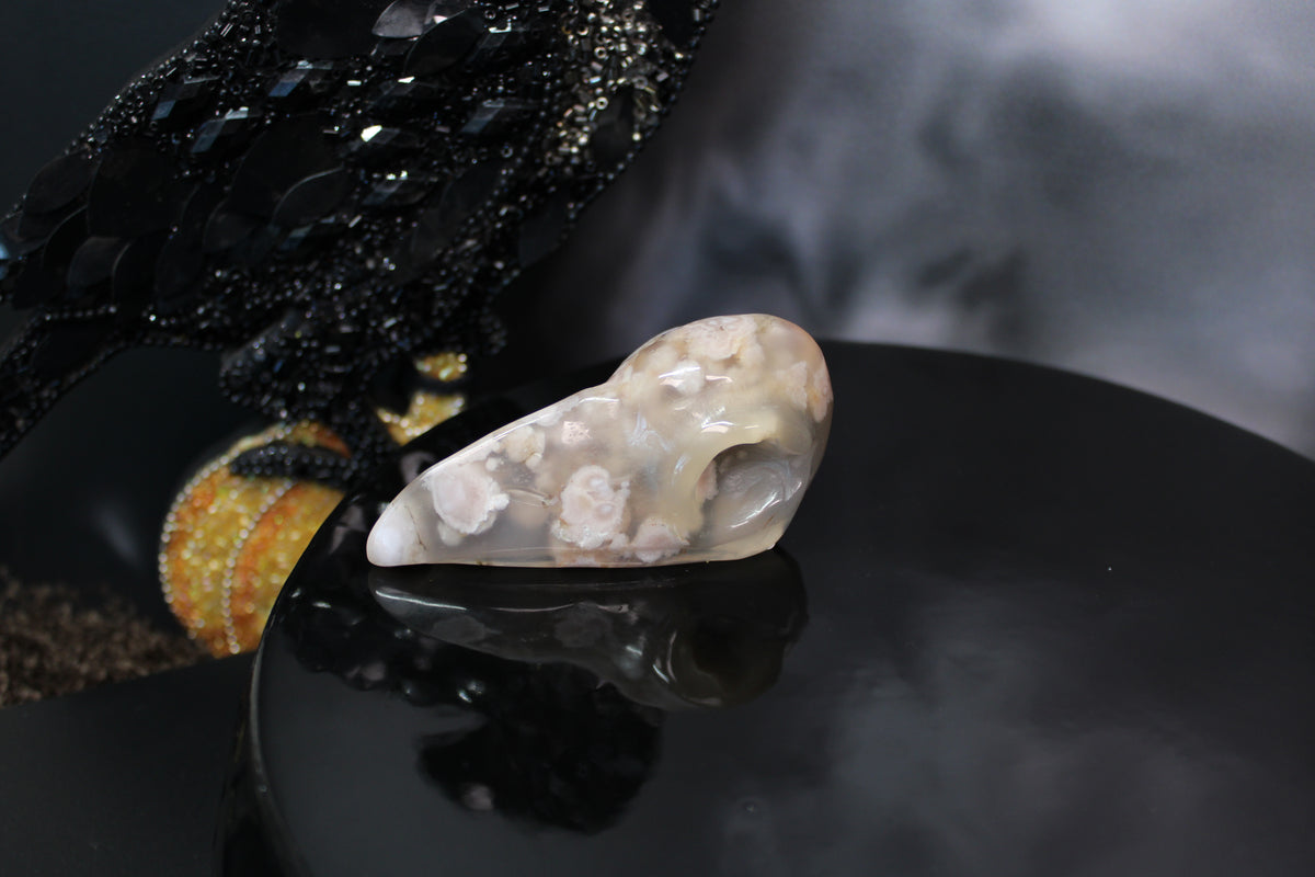 Flower Agate Raven Skull – Choose Your Exact Piece