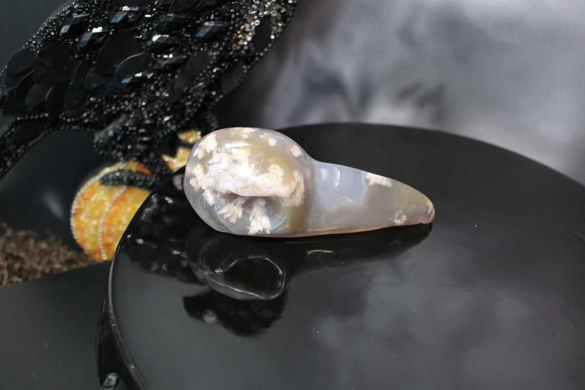 Flower Agate Raven Skull – Choose Your Exact Piece