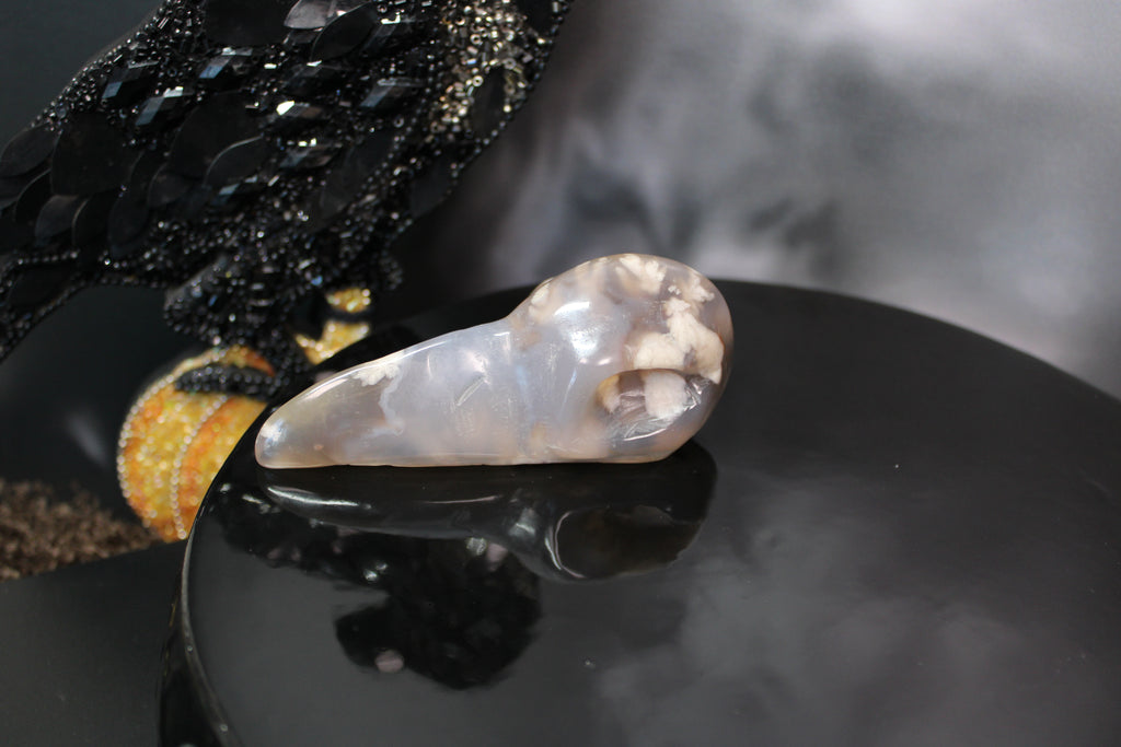 Flower Agate Raven Skull – Choose Your Exact Piece