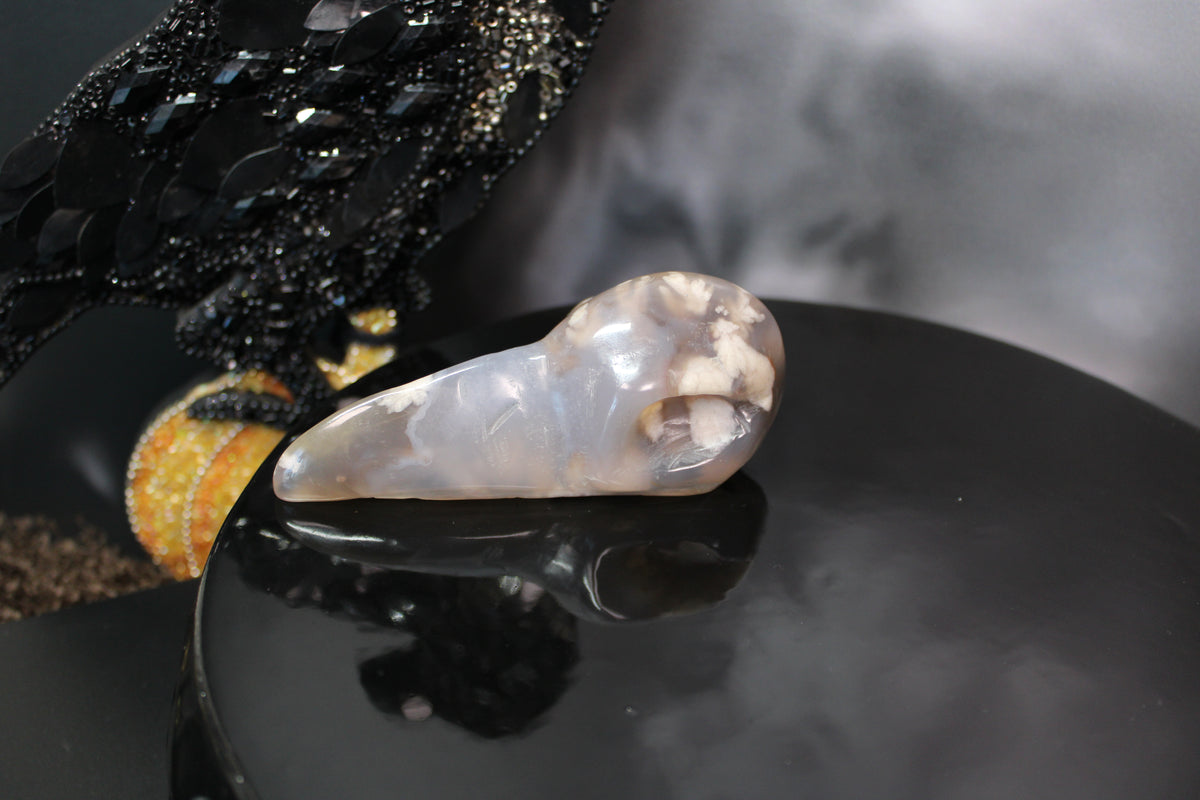 Flower Agate Raven Skull – Choose Your Exact Piece