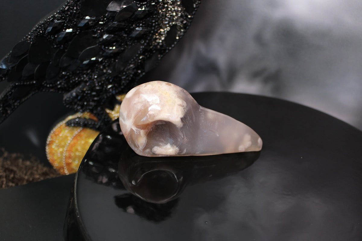 Flower Agate Raven Skull – Choose Your Exact Piece