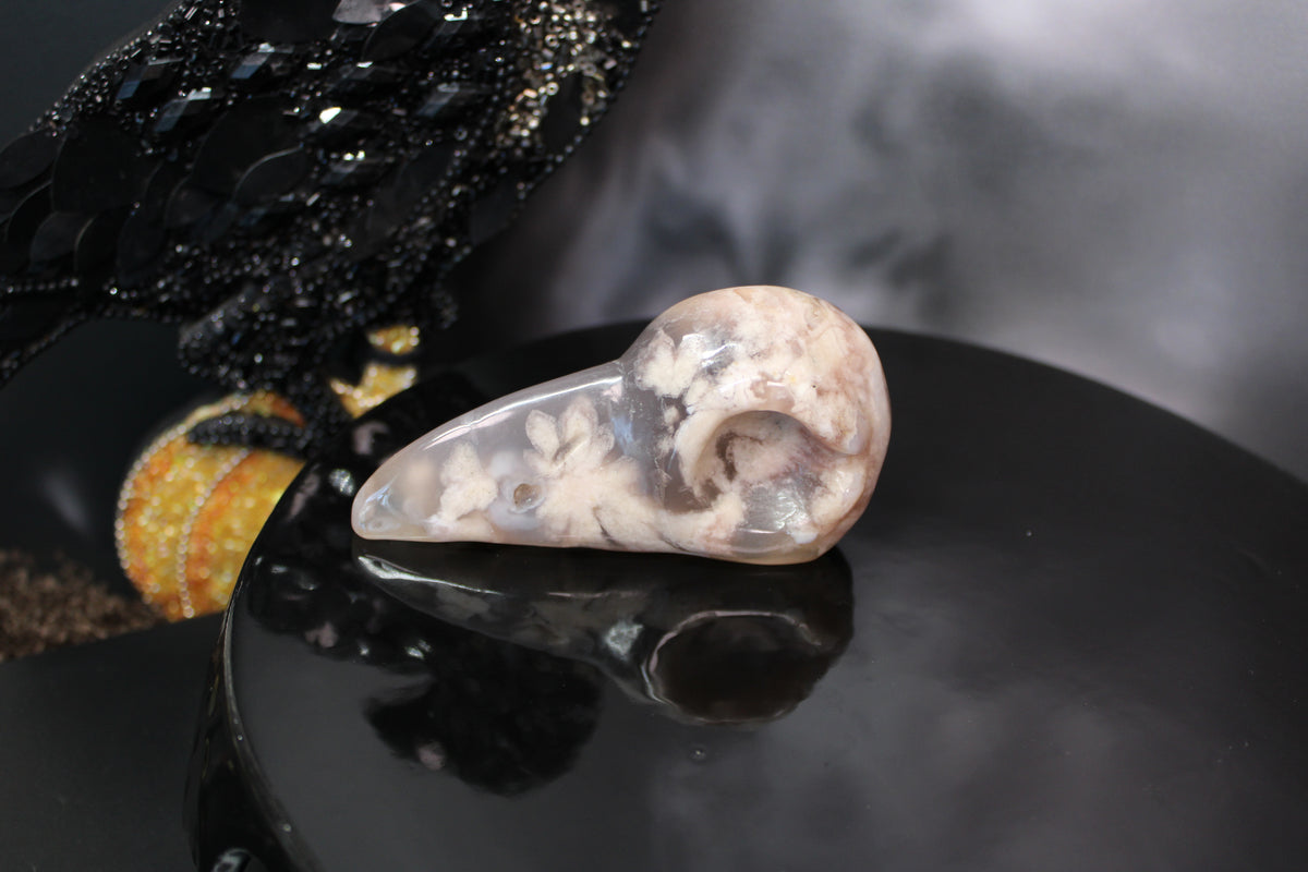 Flower Agate Raven Skull – Choose Your Exact Piece