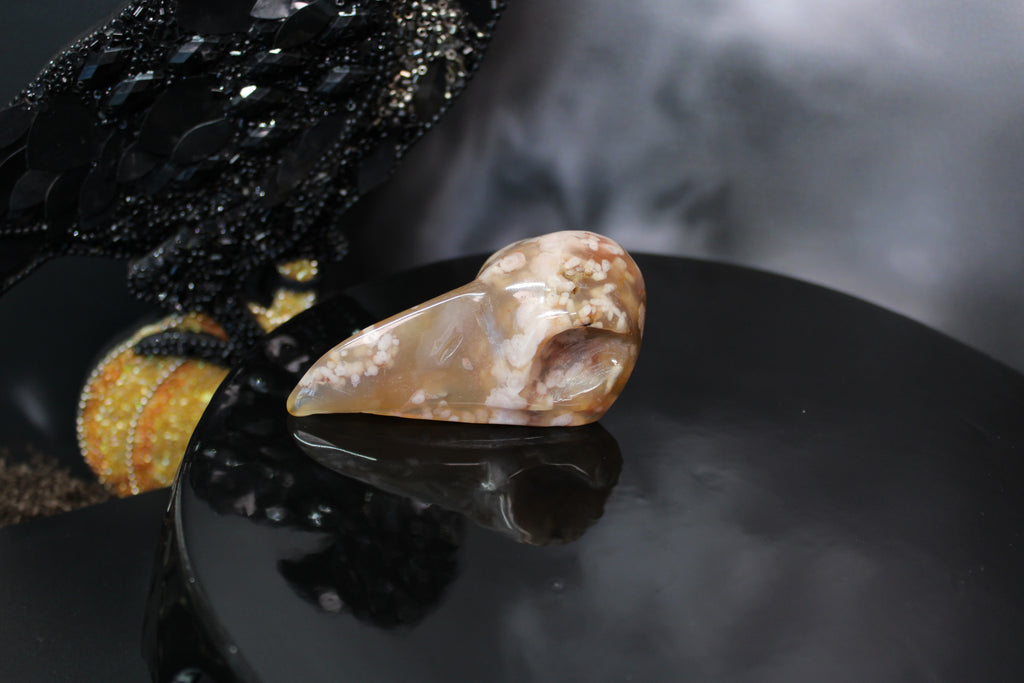 Flower Agate Raven Skull – Choose Your Exact Piece