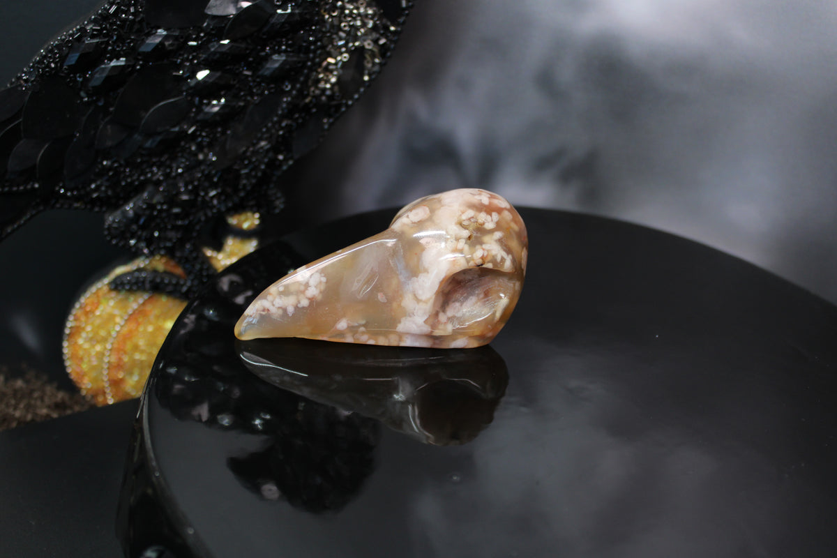 Flower Agate Raven Skull – Choose Your Exact Piece