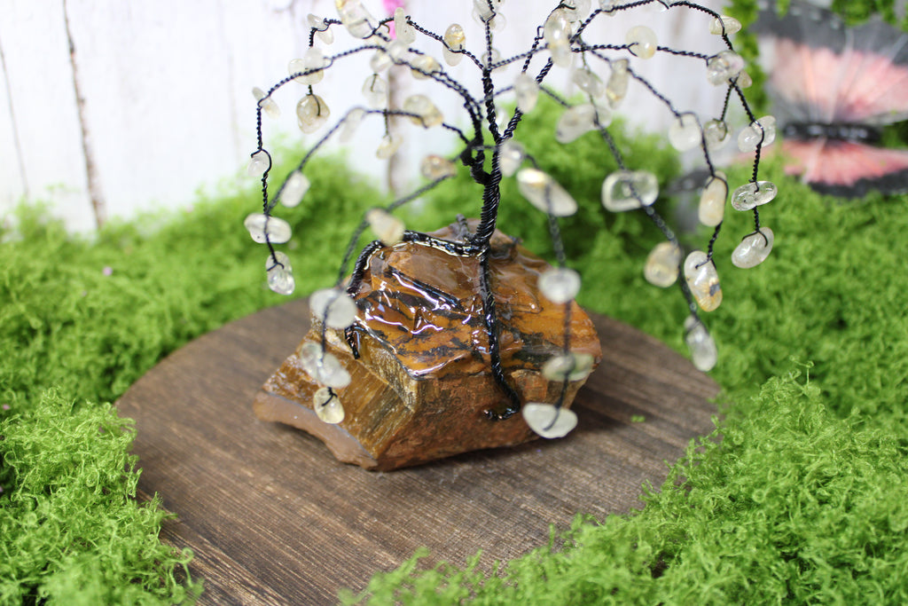 Golden Storm Willow – Golden Rutilated Quartz & Tiger’s Eye Gemstone Tree