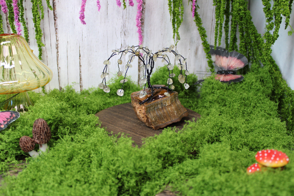 Golden Storm Willow – Golden Rutilated Quartz & Tiger’s Eye Gemstone Tree