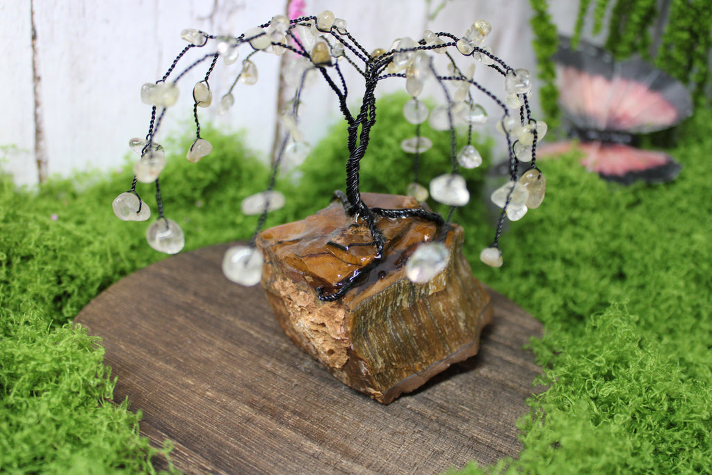 Golden Storm Willow – Golden Rutilated Quartz & Tiger’s Eye Gemstone Tree