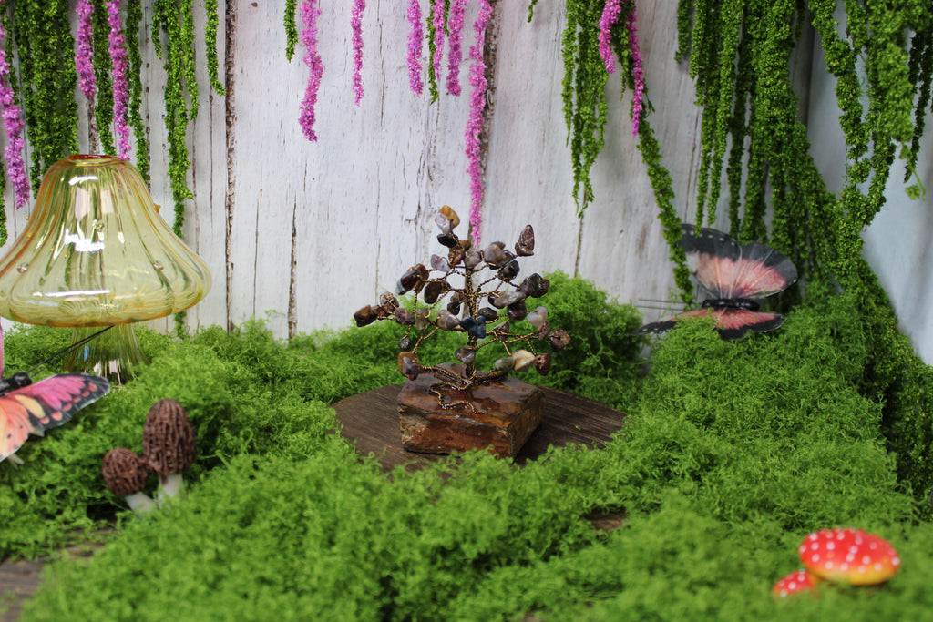 Stormwood Sentinel – Pietersite Gemstone Tree on Tiger’s Eye