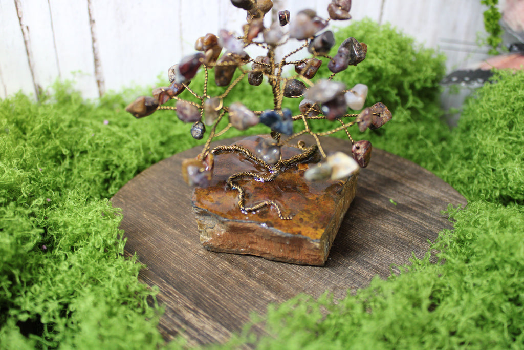 Stormwood Sentinel – Pietersite Gemstone Tree on Tiger’s Eye