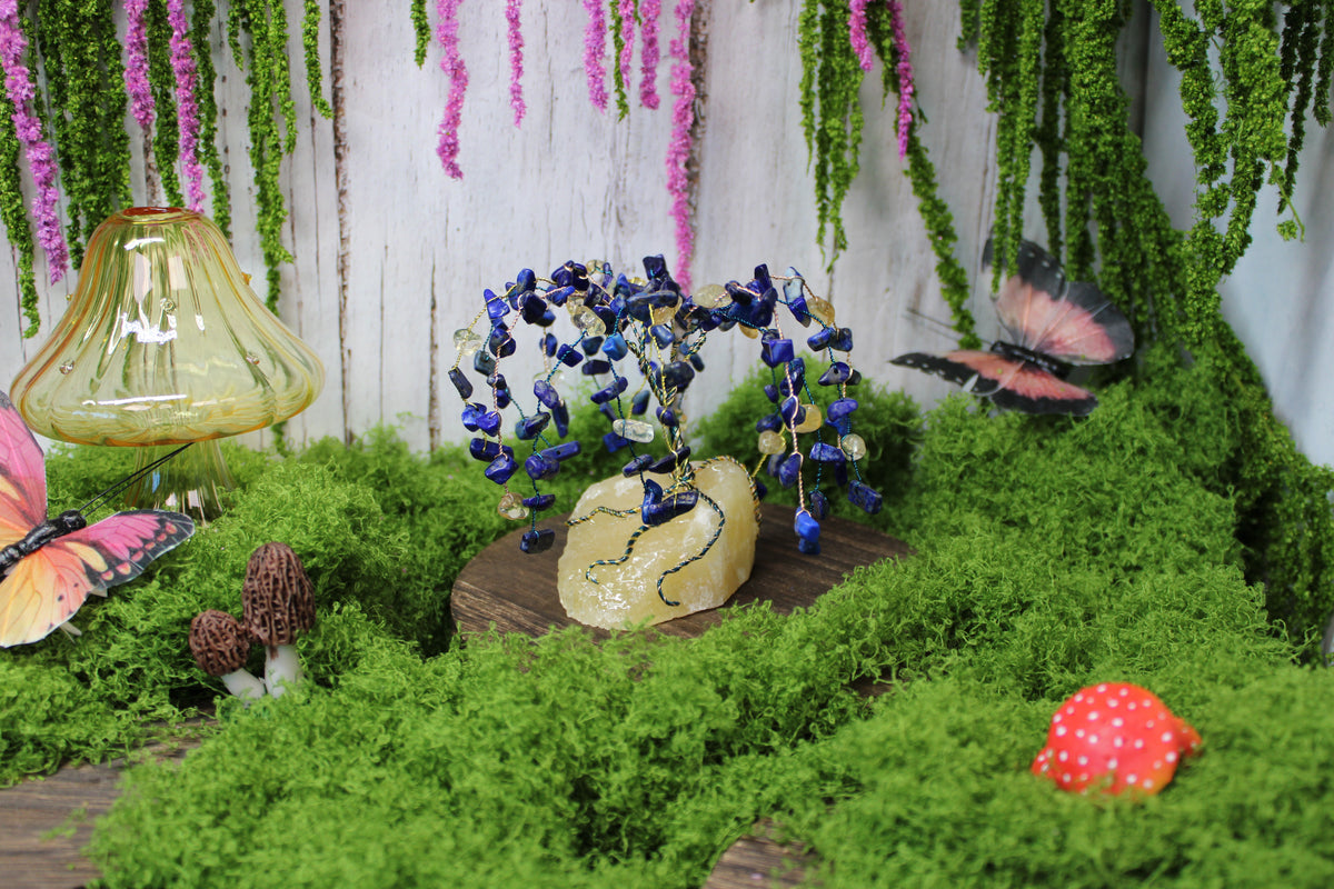 Starriest Night – Lapis Lazuli & Citrine Willow Tree on Yellow Calcite