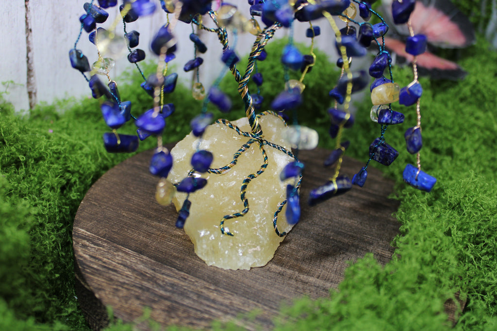 Starriest Night – Lapis Lazuli & Citrine Willow Tree on Yellow Calcite