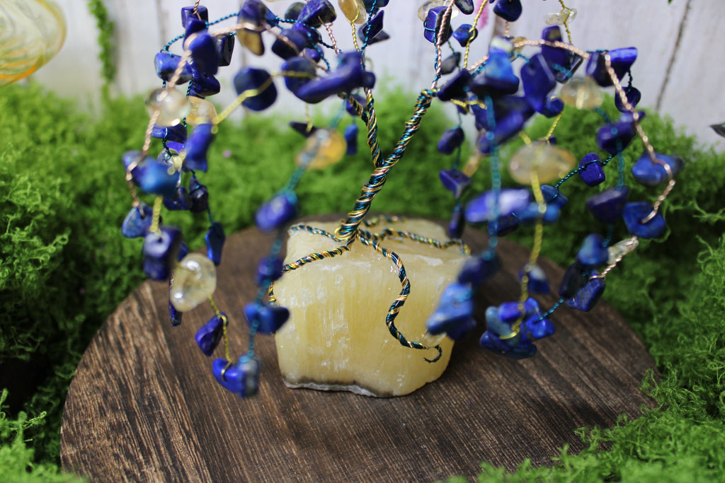 Starriest Night – Lapis Lazuli & Citrine Willow Tree on Yellow Calcite