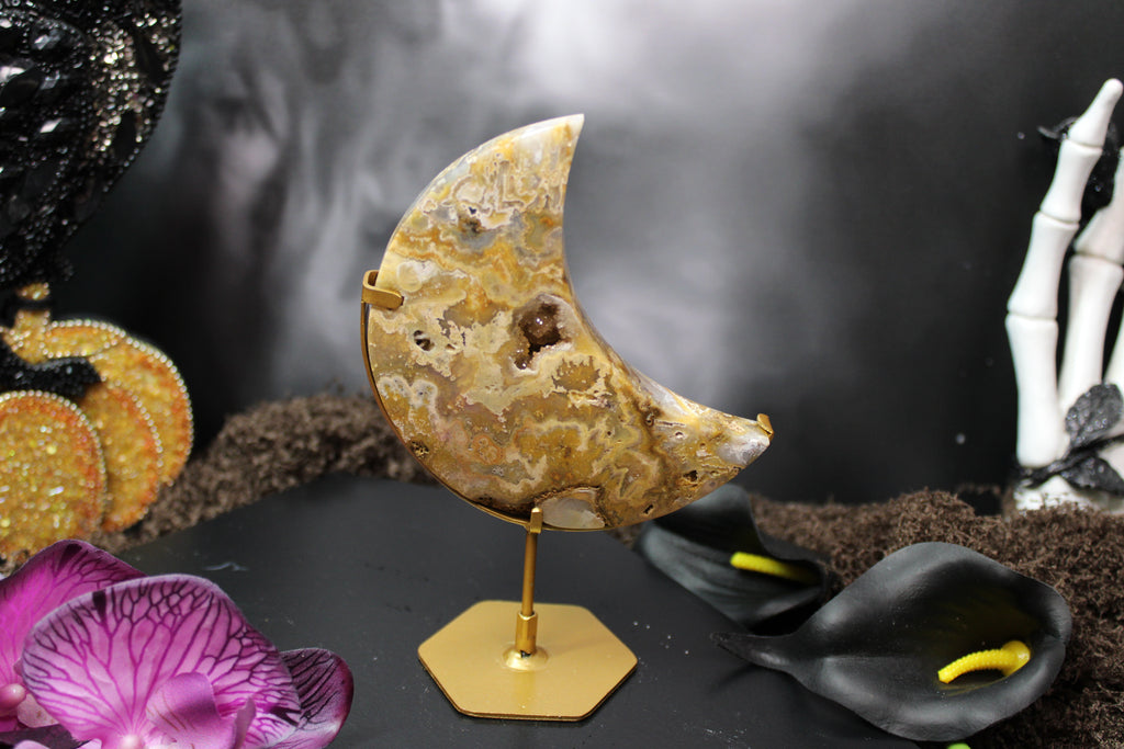 Yellow Crazy Lace Agate Moon – Choose Your Piece