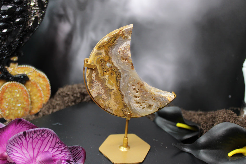 Yellow Crazy Lace Agate Moon – Choose Your Piece