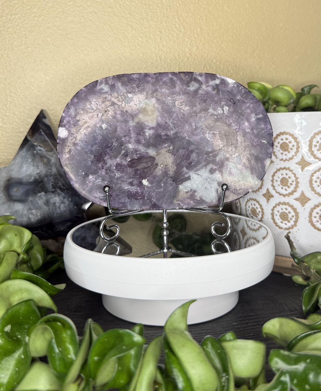 Natural Crystal Lepidolite Slice with Stand