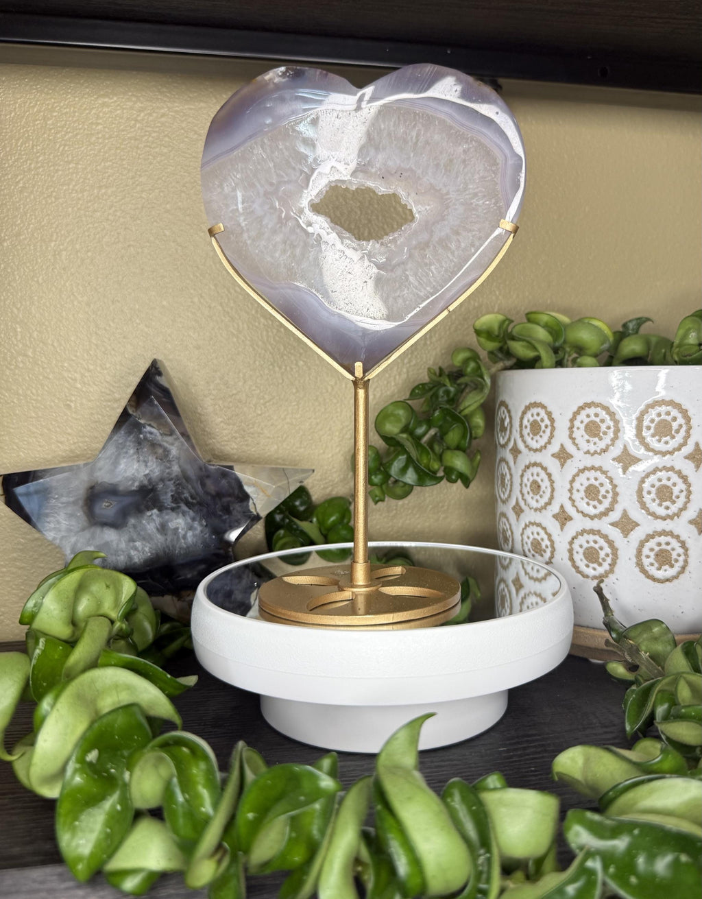 Crystal Druzy Agate Heart on Stand