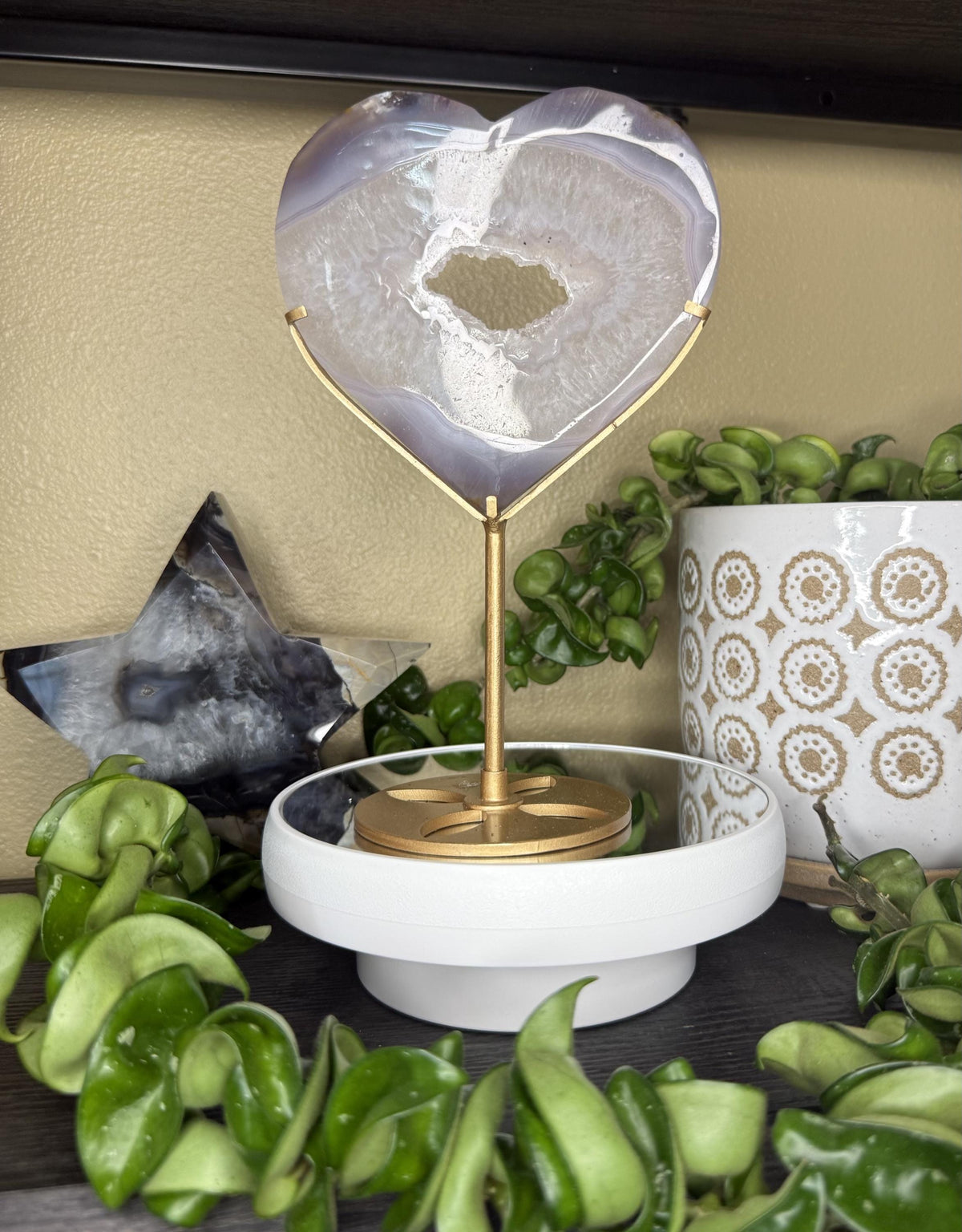 Crystal Druzy Agate Heart on Stand