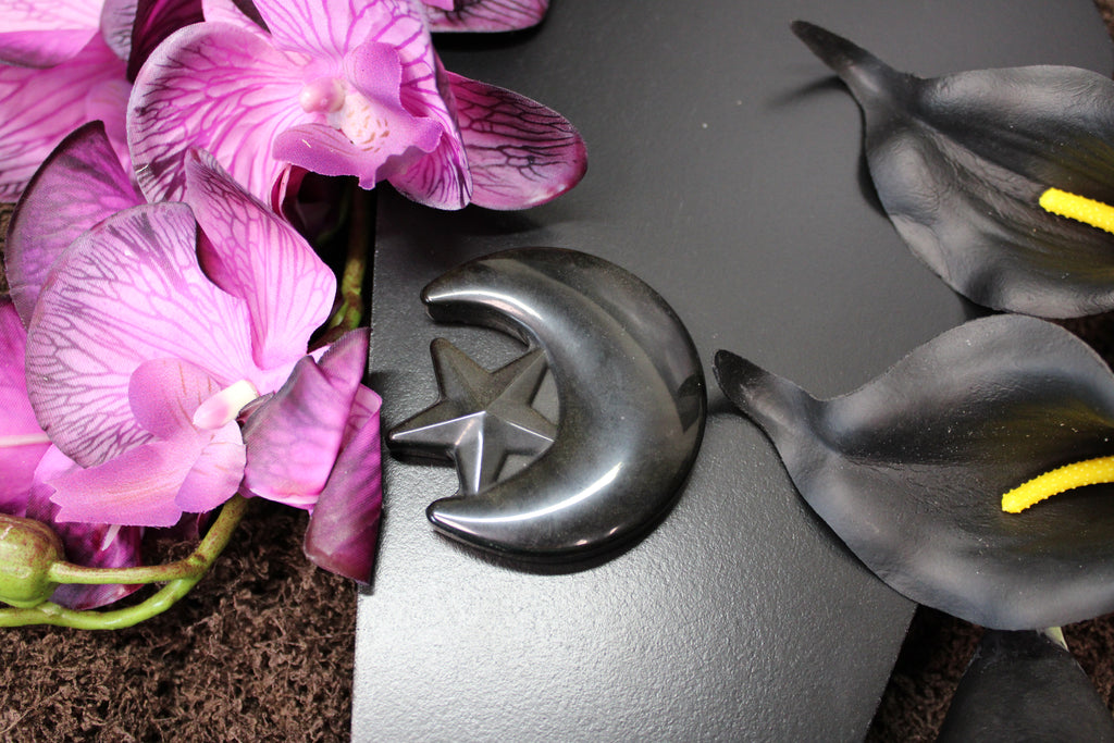 Gold & Silver Obsidian Moon and Star – Choose Your Stone Type
