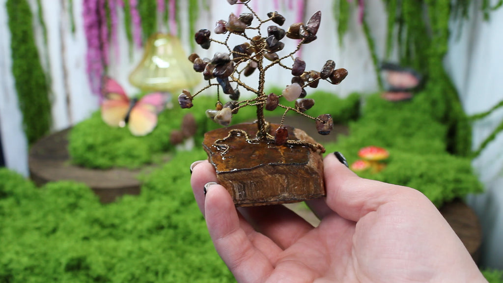 Stormwood Sentinel – Pietersite Gemstone Tree on Tiger’s Eye