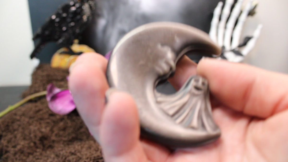 Silver & Gold Obsidian Moon and Ghost – Choose Your Stone | Enchanted Forest Selection
