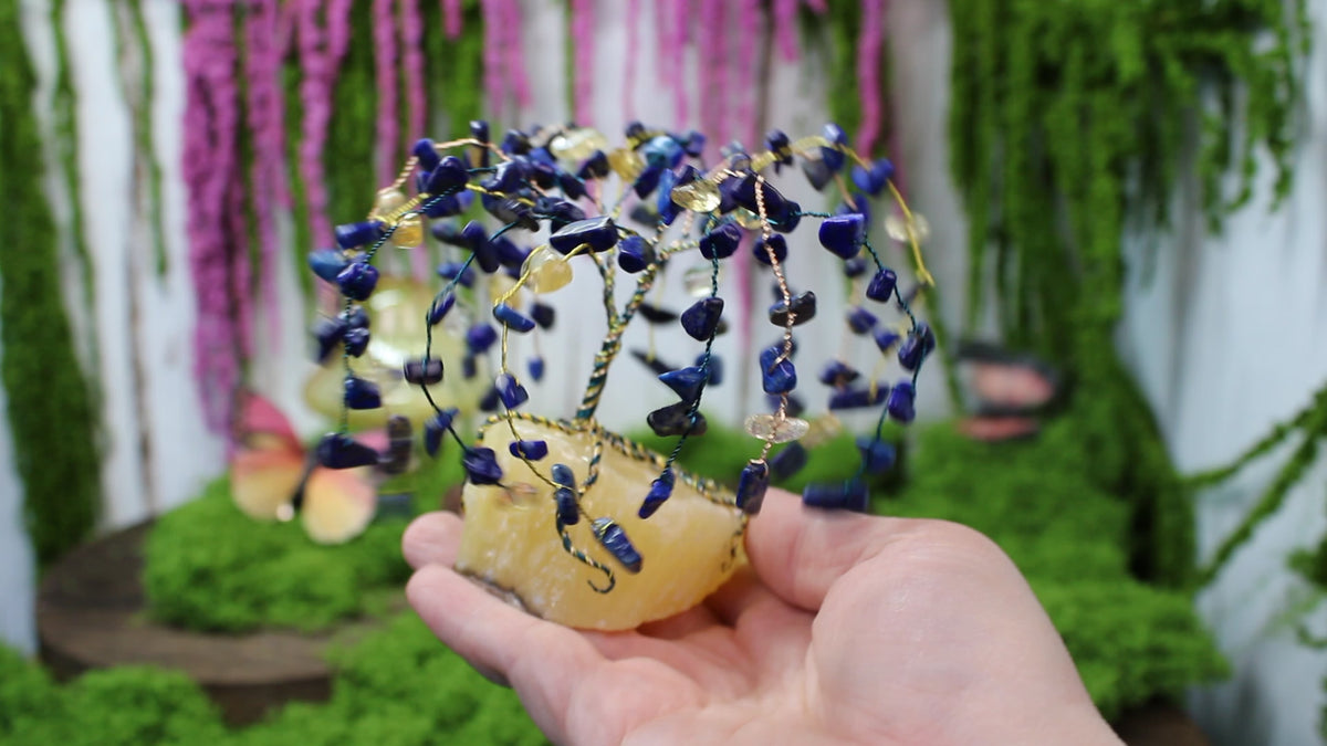 Starriest Night – Lapis Lazuli & Citrine Willow Tree on Yellow Calcite